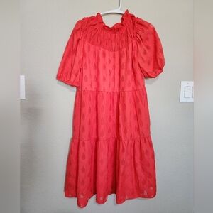 Donna Morgan Red Orange Textured Midi Dress Size 8
